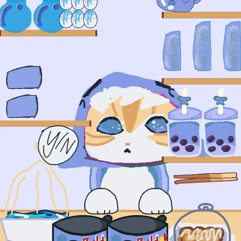 Shark cat mukbang by @you_local_mochi