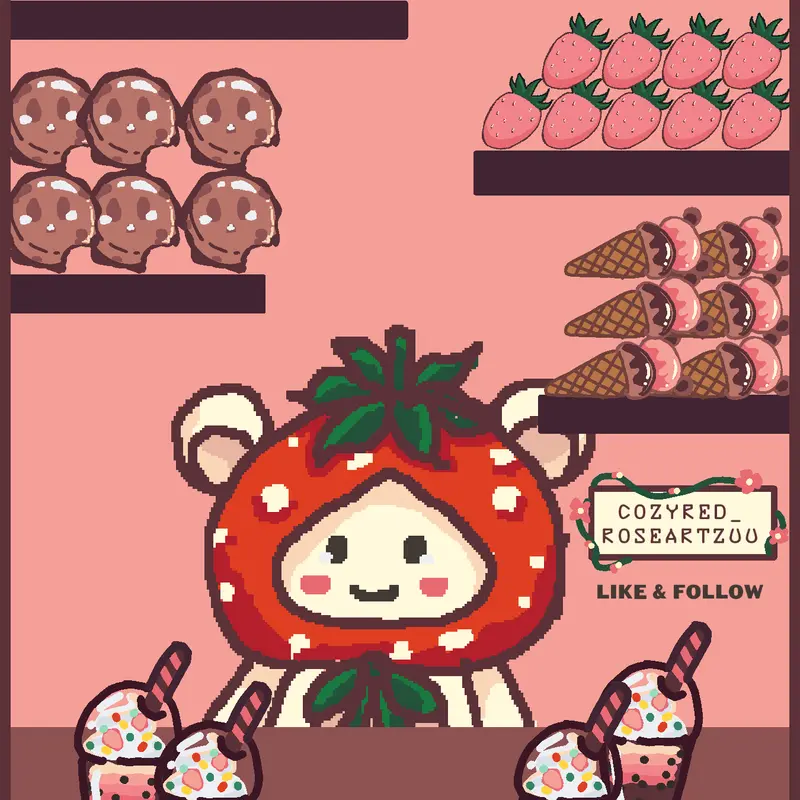 PINK BERRY BEAR MUKBANG by @CozyRed_RoseARTZUU
