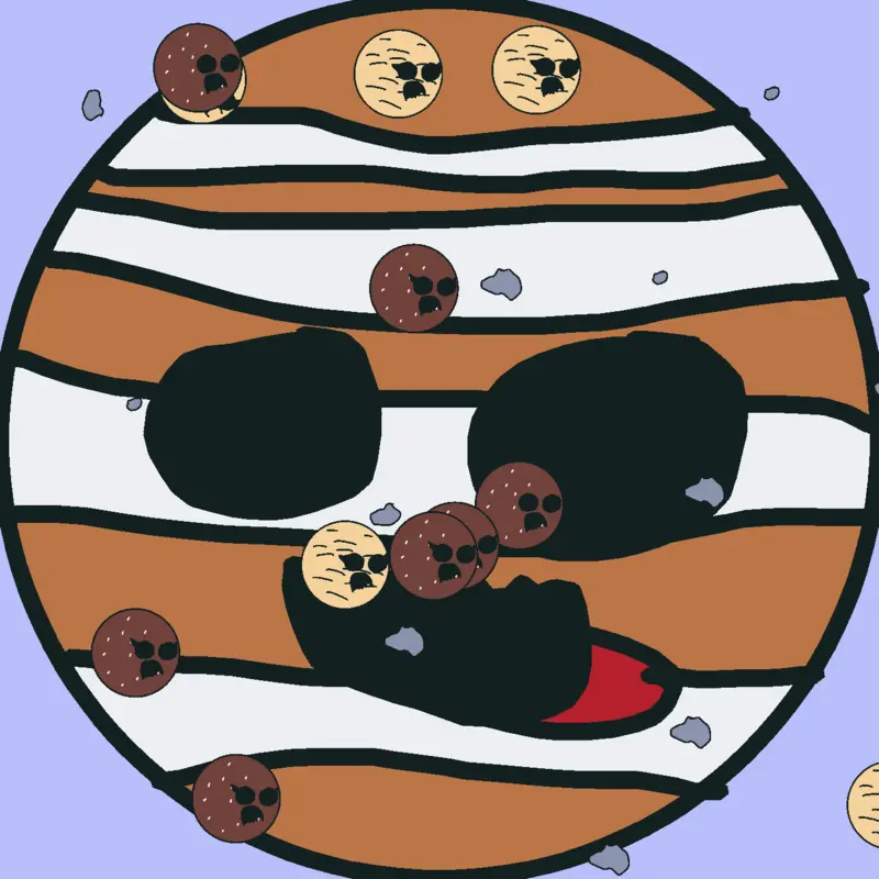 Jupiter Wakes Up eats all his 95 moons by @sillyzacchy