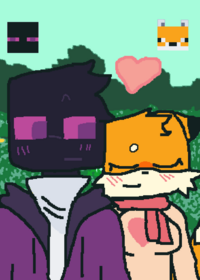 Cute art Minecraft enderman and the fox
