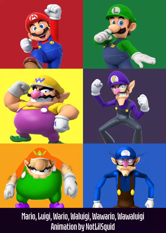 Mario Luigi Wario Waluigi by @NotLilSquid