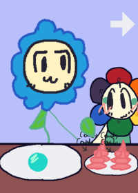 Blue flower and pink flower eating
