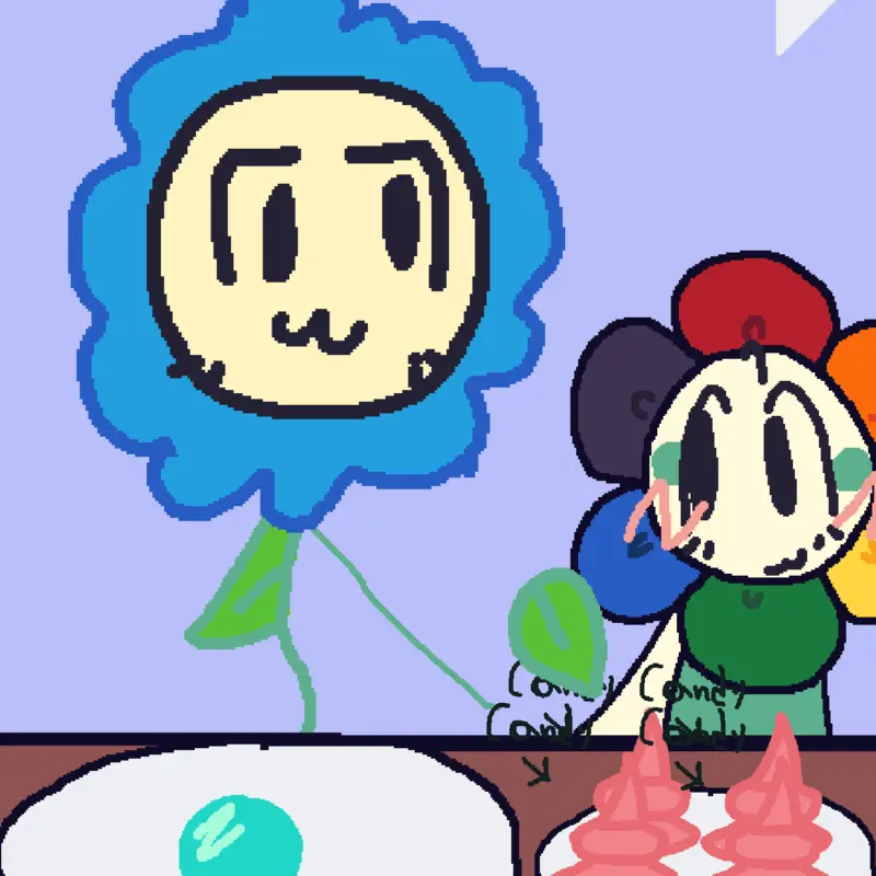 Blue flower and pink flower eating by @Retzuko_fan