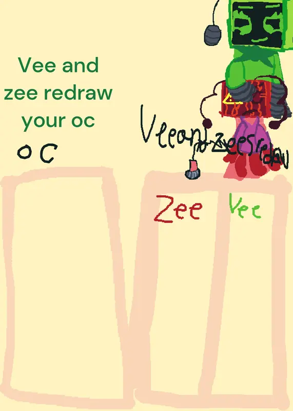 Vee and my oc zee draw your ocs by @help_someoneate_myschool