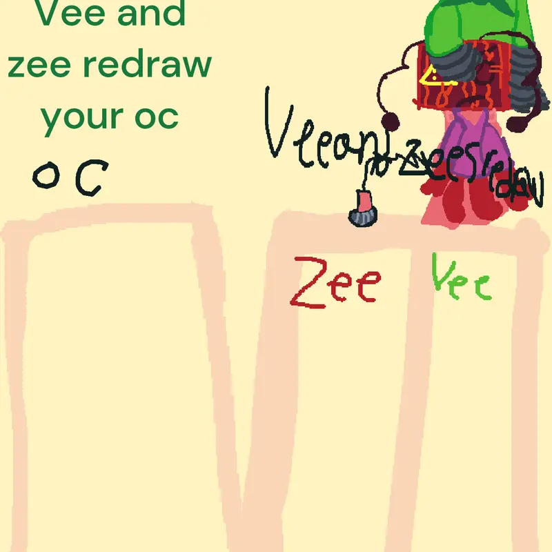 Vee and my oc zee draw your ocs by @help_someoneate_myschool