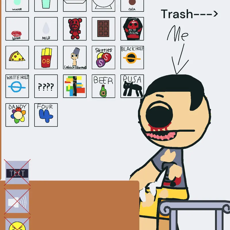 Cedrick buying angry monster toy feed by @Taketake