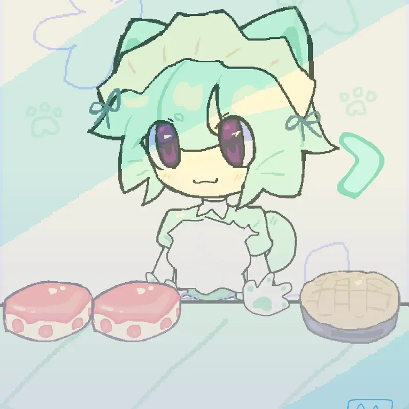 Cat girl (blue) mukbang by @Blueberrycheesecakee