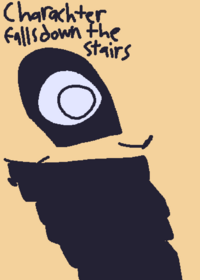 Character falls down the stairs
