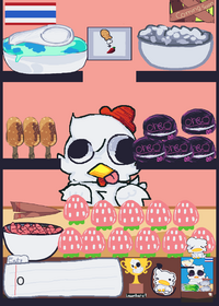 Chicken eating a chicken