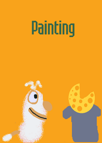 Booba looking at a cheese painting