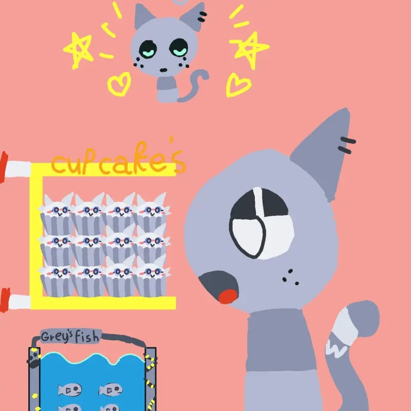 Feed gray with cupcakes and fish by @Milla12345678