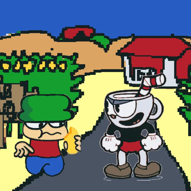 Cuphead steals Bambi’s corn by @explodableicegames