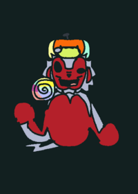 Tiny Larry with a lollipop