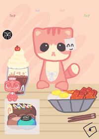 Mukbang cat pink!