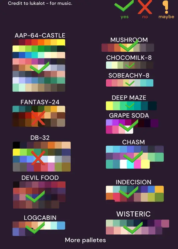 Palettes by @MihailKotovOnFancade
