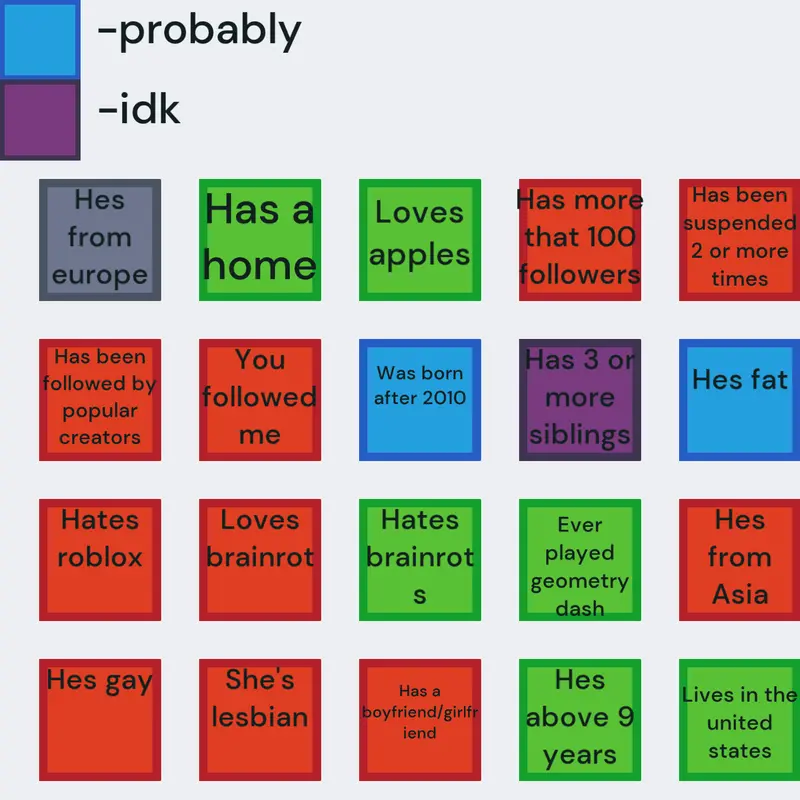 Random ugly bingo by @musicloveriguess