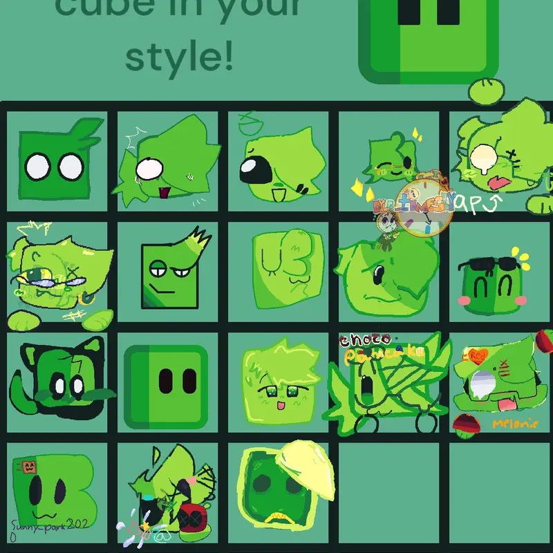 Remix, draw green cube in your style! :3 by @Banana_cream