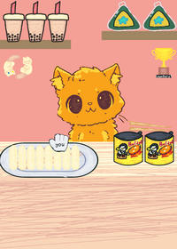 Orange cat mukbang