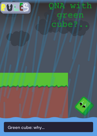Sad green cube QNA