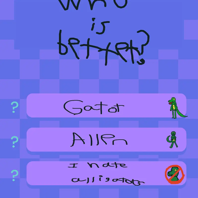 Would you rather alligator characters by @Alligator2017