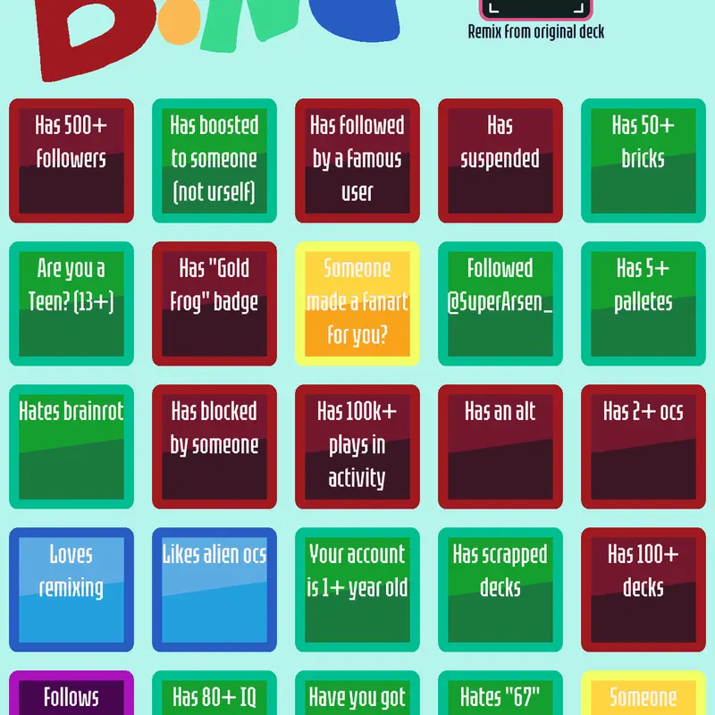 Thehomeclashguy’s bingo list by @thehomeclashguy