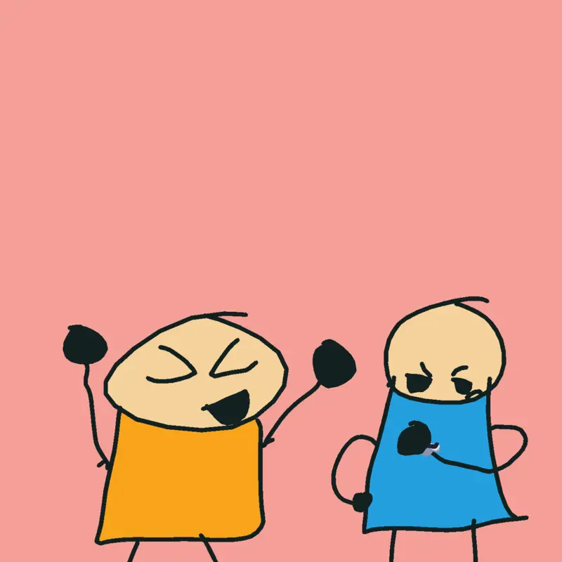 QnAtime with orange shirt and blue shirt by @CDel