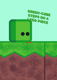 Green-cube steps on a lego piece 😔✌️🥀