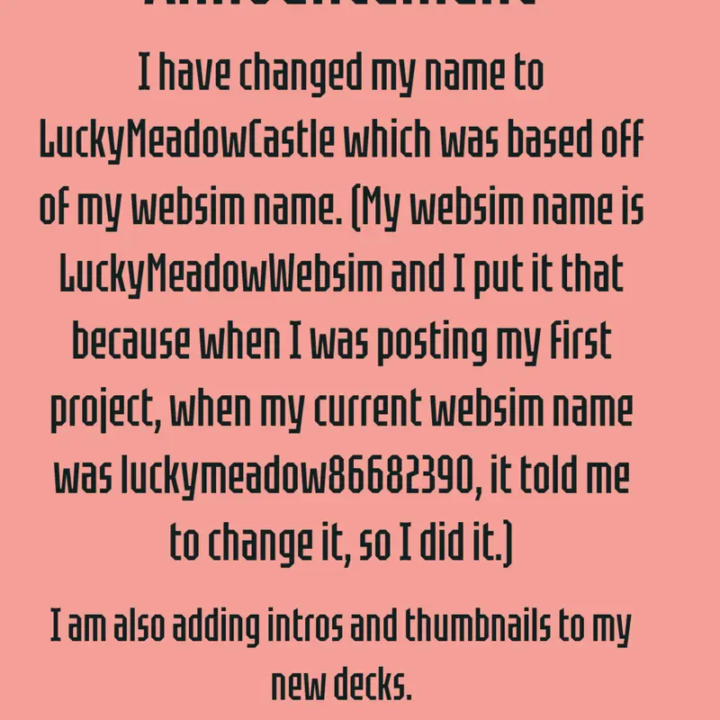 Announcement by @LuckyMeadowCastle