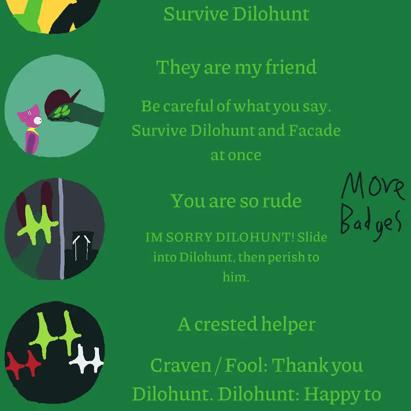 Badges and more visions for Dilohunt. by @Utahraptor29